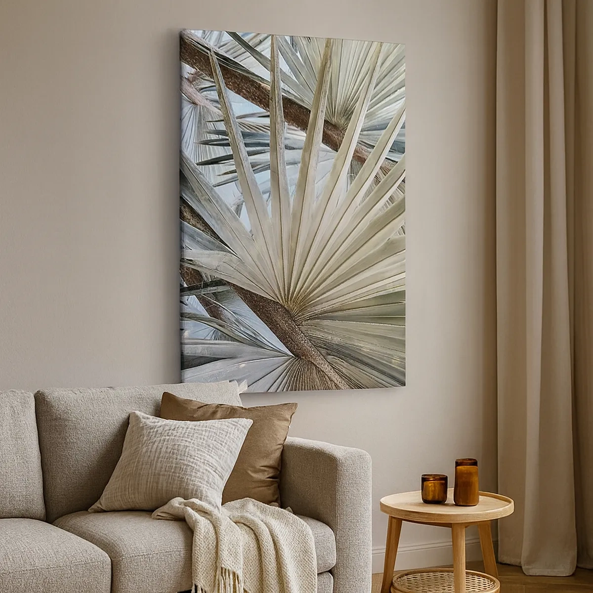 Impression sur toile - Image sur toile - Gros plan de feuilles de palmier dans des tons naturels de vert - 50x70cm - Evantail sous les tropiques - Décoration murale moderne pour le salon et la chambre ARTTOR