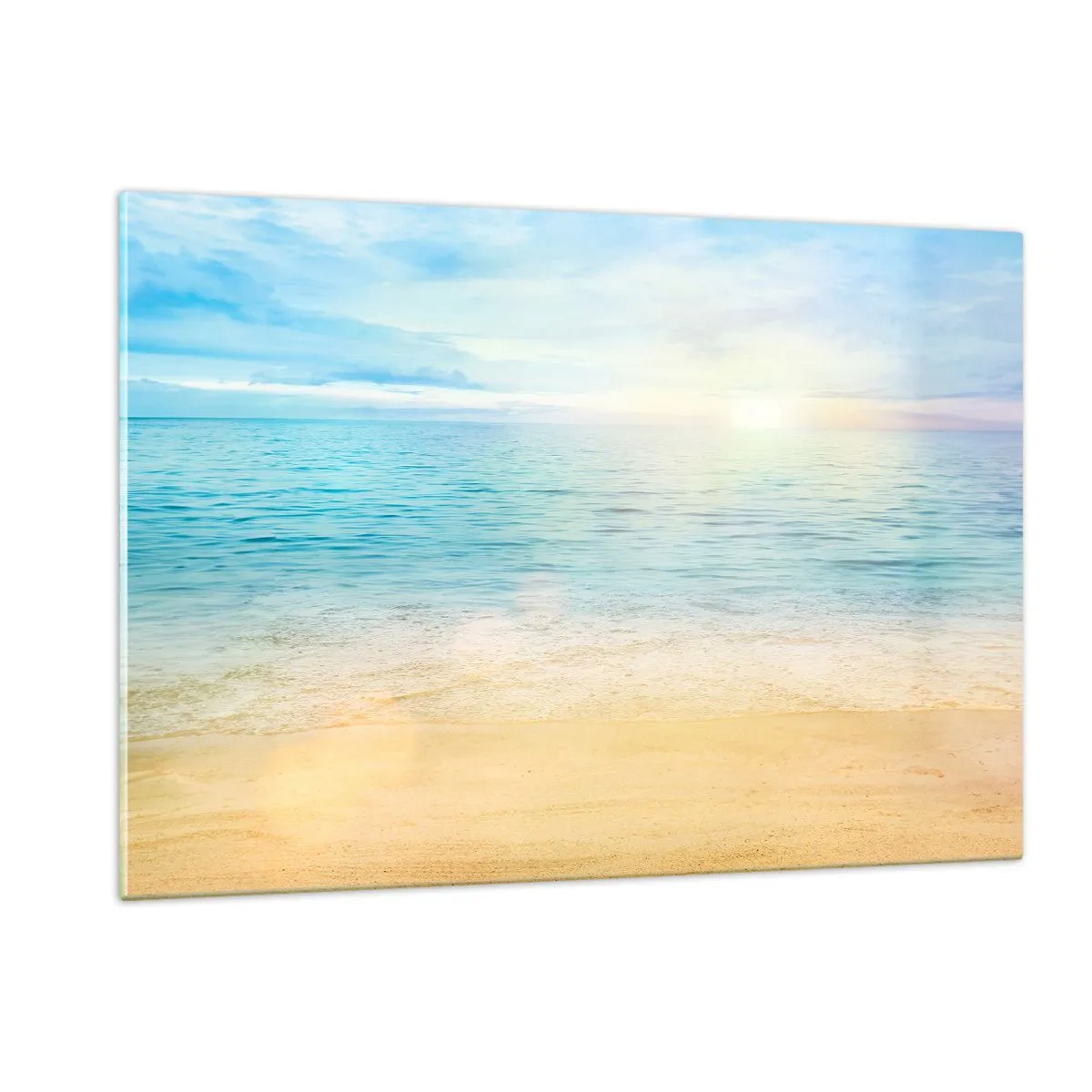 Impression sur verre - Image sur verre - Une plage ensoleillée avec une mer et un ciel azur - 120x80cm - Le grand bleu - Décoration murale moderne pour le salon et la chambre ARTTOR