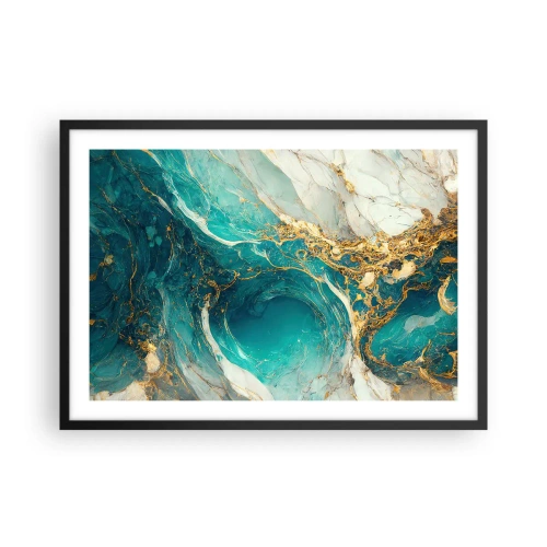 Affiche dans un cadre noir - Poster - Une composition abstraite dans des tons turquoise et or. - 70x50cm - Composition en veines d'or - Décoration murale moderne pour le salon et la chambre ARTTOR