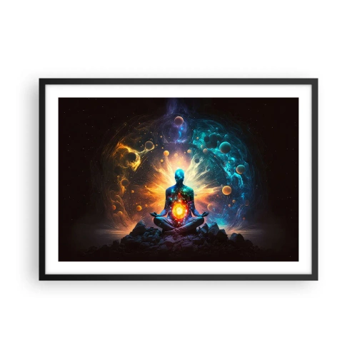 Affiche dans un cadre noir - Poster - Une figure en méditation entourée d'une aura cosmique - 70x50cm - Paix cosmique - Décoration murale moderne pour le salon et la chambre ARTTOR