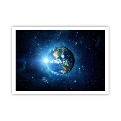 Affiche - Poster - La Terre dans l'espace entourée d'étoiles et de lumière - 100x70cm - Nous sommes au paradis - Décoration murale moderne pour le salon et la chambre ARTTOR