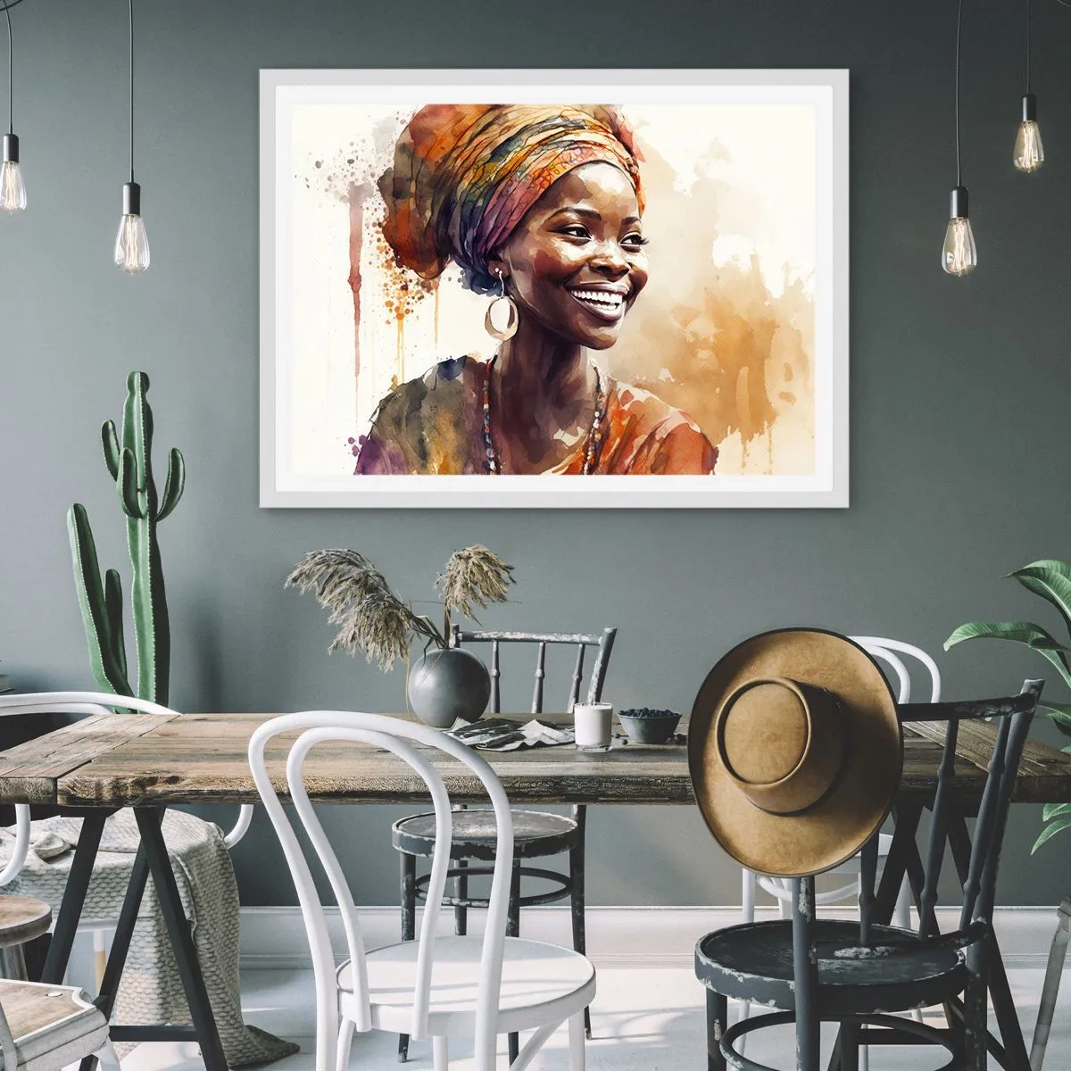 Affiche dans un cadre blanc - Poster - reine africaine - 50x40 cm