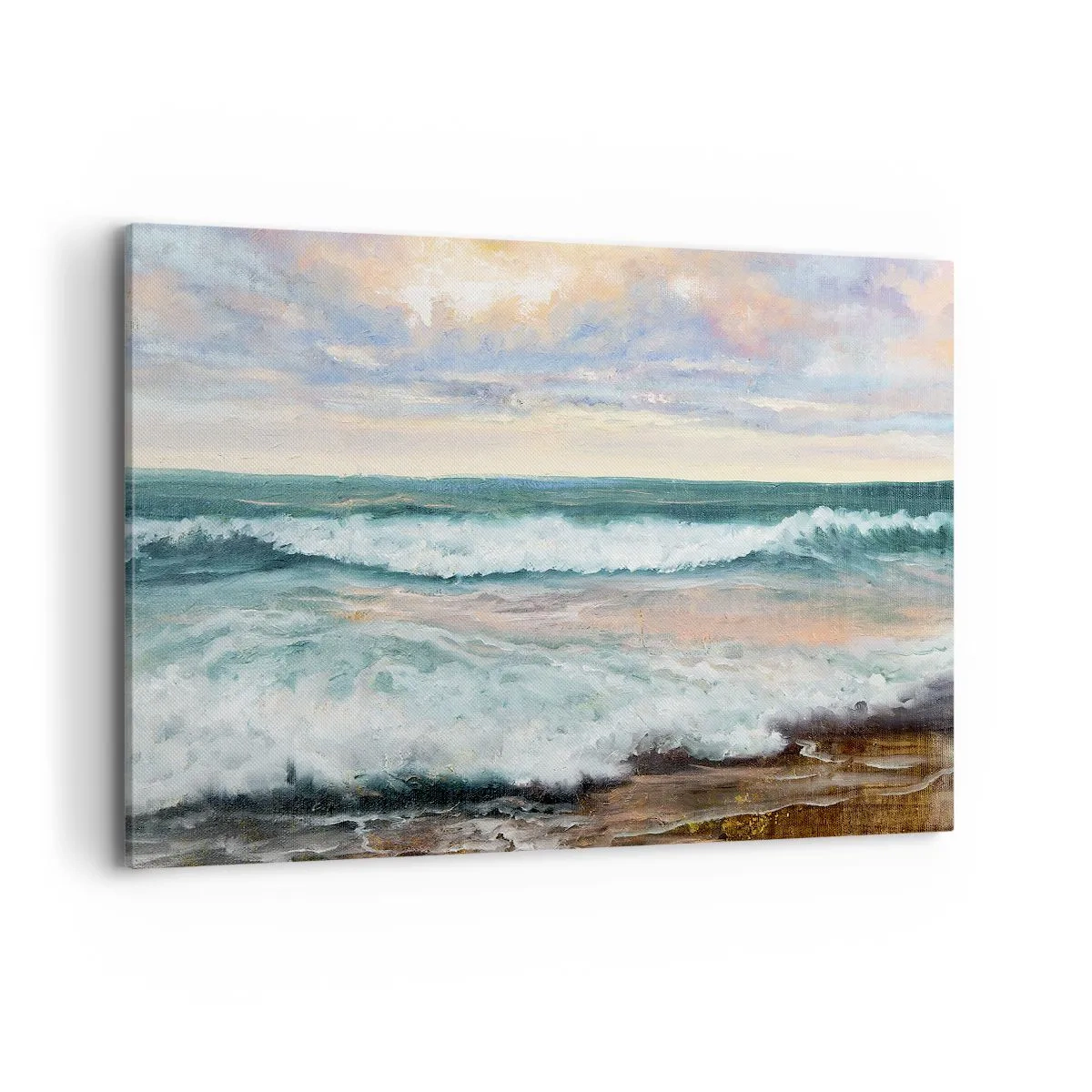 Impression sur toile - Image sur toile - Vagues de la mer contre un ciel nuageux au coucher du soleil - 120x80cm - Ici tu adouciras ton âme - Décoration murale moderne pour le salon et la chambre ARTTOR