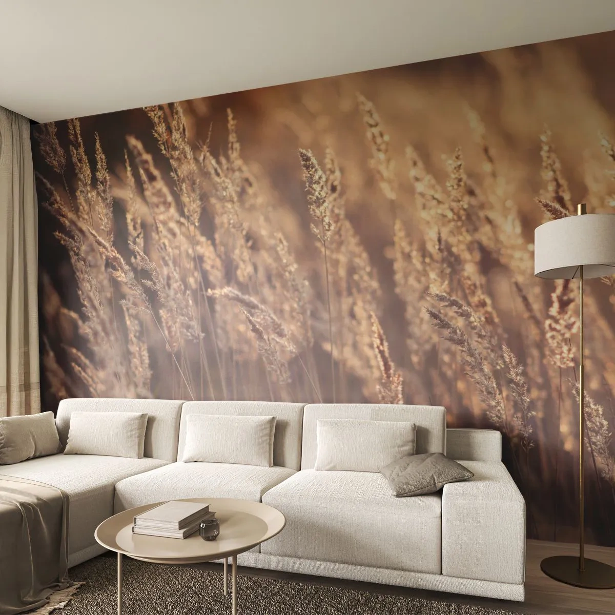 Papier Peint Photo Premium Sand - Prêt à accueillir l'automne - Paysage, Épis de céréales, Prairie - 400x280 cm