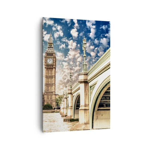 Impression sur toile - Image sur toile - Big Ben et le pont de Westminster illuminés par le soleil à Londres - 80x120cm - Nuages