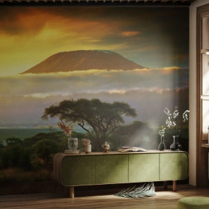 Papier Peint Photo Premium Sand - Paysage africain avec le Kilimandjaro au coucher du soleil - 100x70cm - Un rêve de voyageur - Décoration murale moderne pour le salon et la chambre ARTTOR