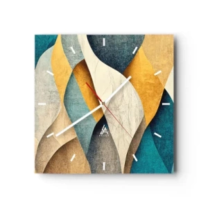Horloge murale - Pendule murale - Vagues abstraites dans des tons de bleu et d'or - 30x30cm - Rythme et vague - Décoration murale moderne pour le salon et la chambre ARTTOR