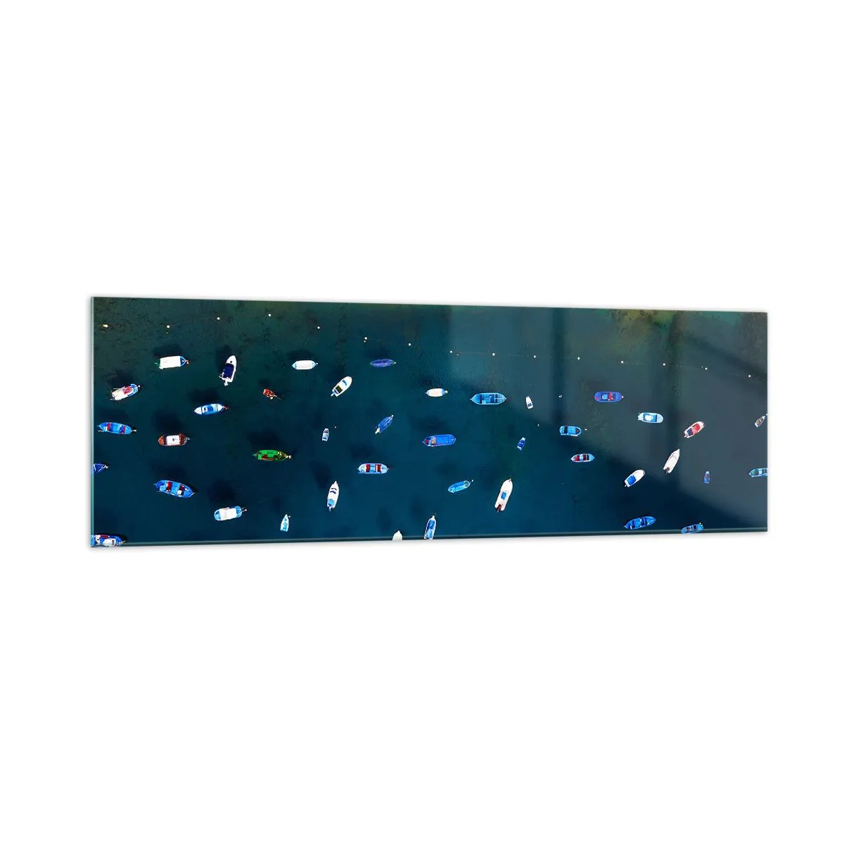 Impression sur verre - Image sur verre - Vue aérienne de bateaux sur l'eau et d'un rivage sablonneux - 160x50cm - Jeu de vacances - Décoration murale moderne pour le salon et la chambre ARTTOR
