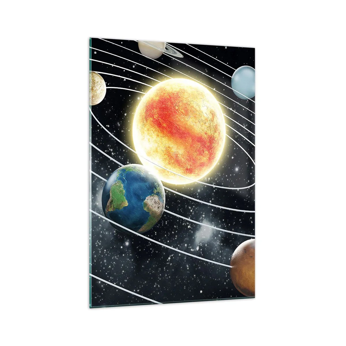 Impression sur verre - Image sur verre - Système solaire avec planètes et soleil dans l'espace - 70x100cm - Danse cosmique - Décoration murale moderne pour le salon et la chambre ARTTOR