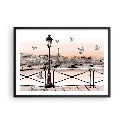 Affiche dans un cadre noir - Poster - Vue parisienne avec une lanterne et un pont - 70x50cm - Sur les toits de Paris - Décoration murale moderne pour le salon et la chambre ARTTOR