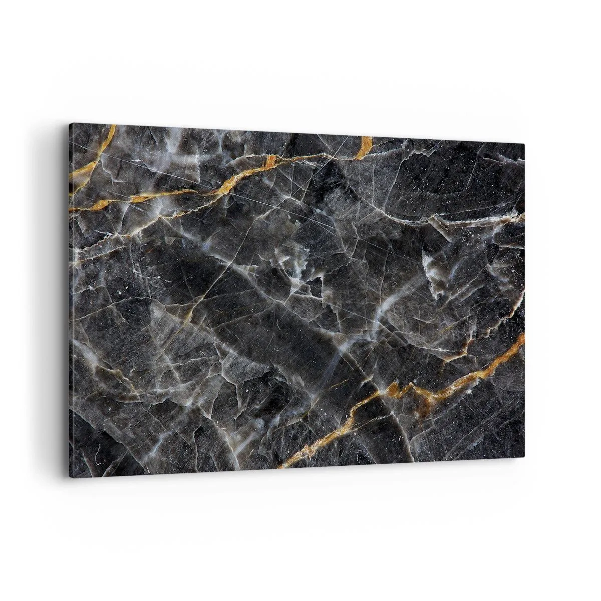 Impression sur toile - Image sur toile - Détails noirs et dorés de la surface en marbre - 120x80cm - La vie intérieure de la pierre - Décoration murale moderne pour le salon et la chambre ARTTOR