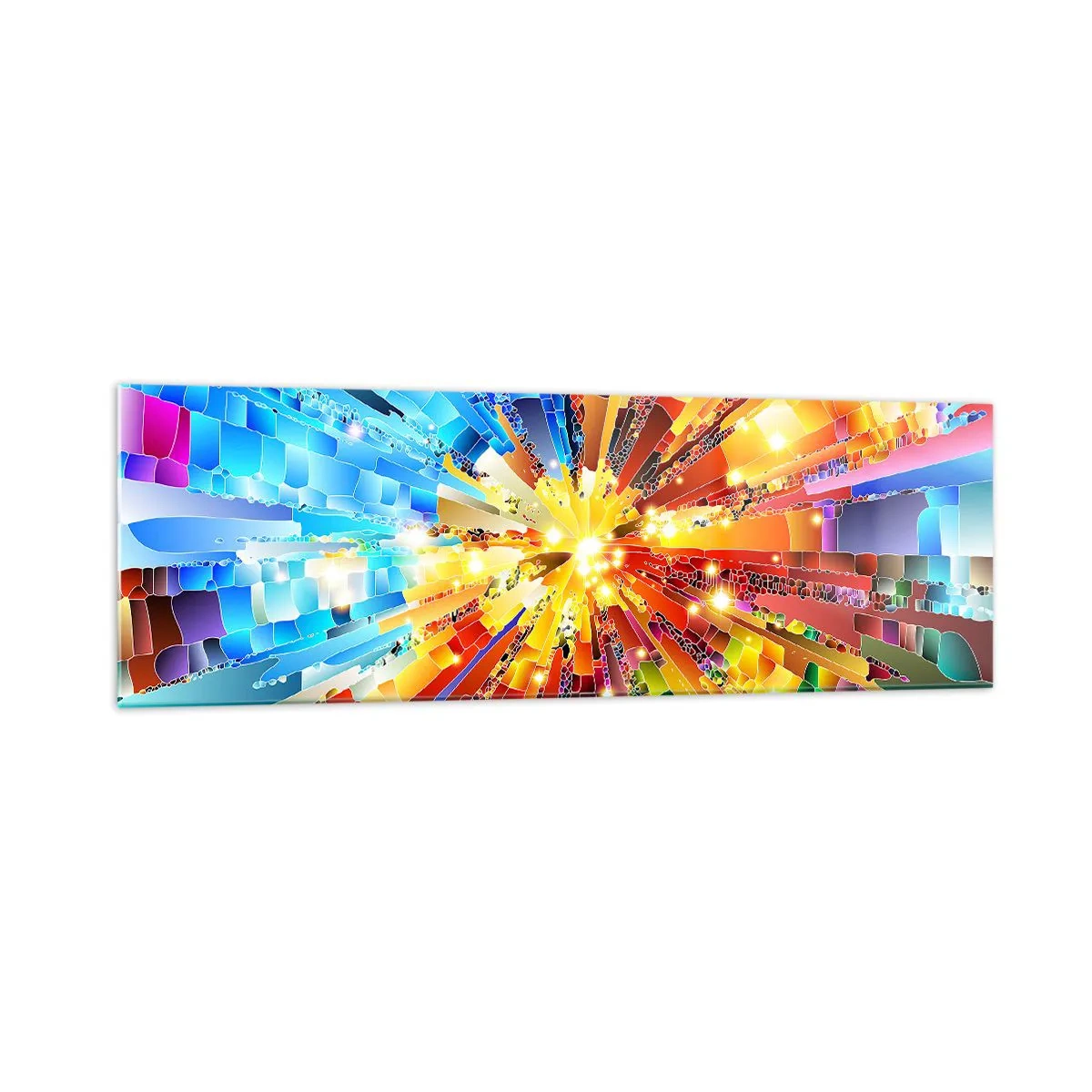 Impression sur verre - Image sur verre - Une explosion dynamique de couleurs et de lumière - 160x50cm - In medias res - Décoration murale moderne pour le salon et la chambre ARTTOR