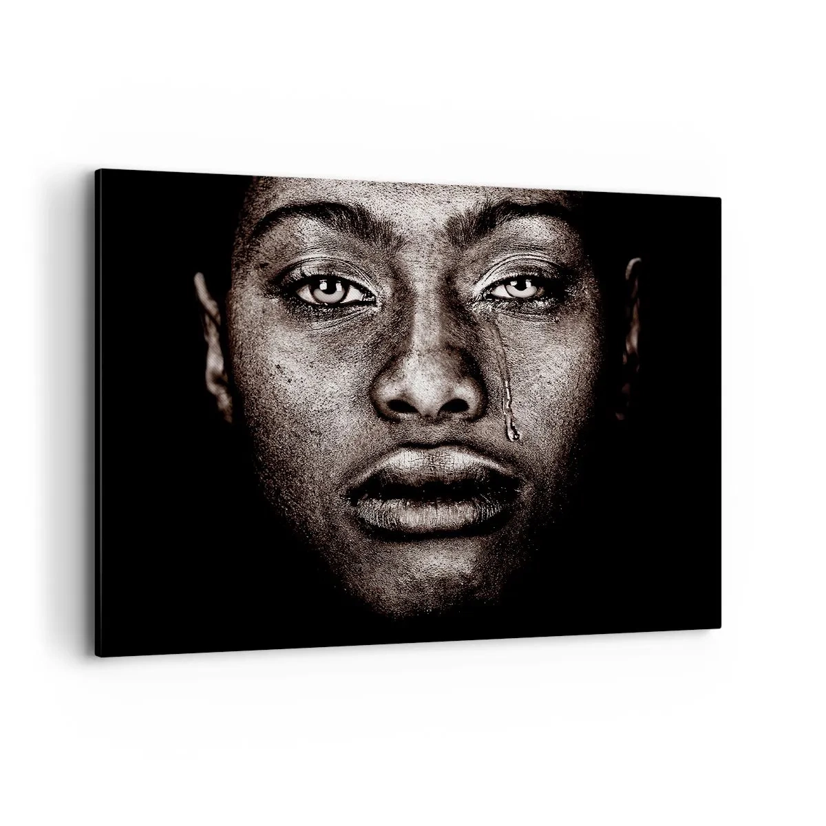 Impression sur toile - Image sur toile - Portrait d'un visage avec une seule larme sur fond noir - 100x70cm - Une larme - Décoration murale moderne pour le salon et la chambre ARTTOR