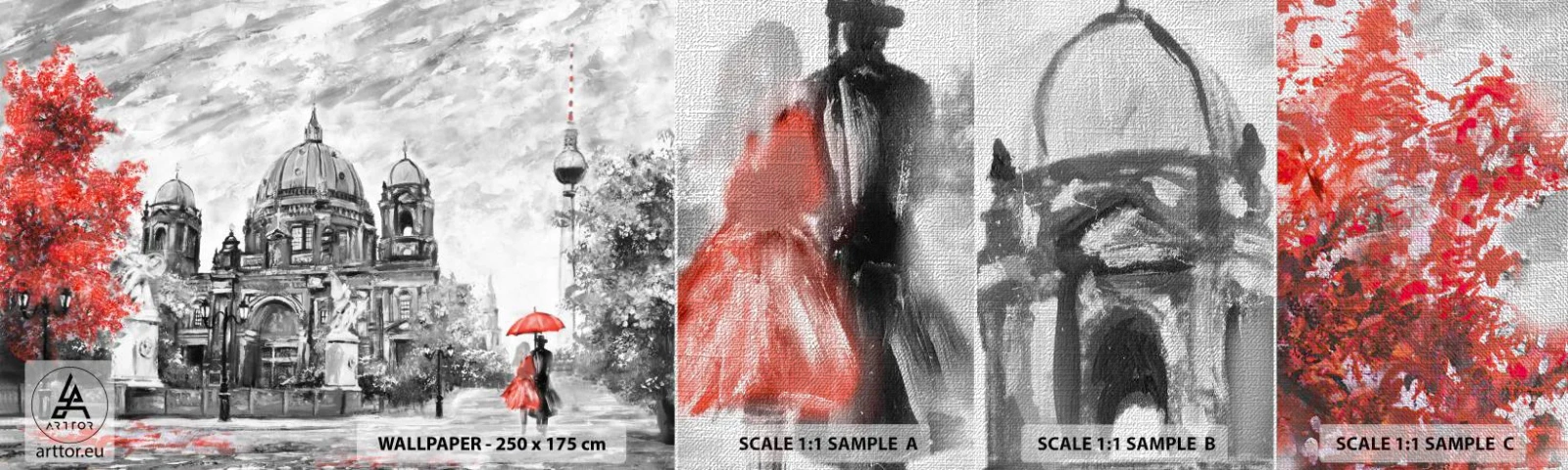 Échantillon de Papier Peint Premium Canvas - Rencontre berlinoise - Ville, Peinture, Architecture - 100x30 cm