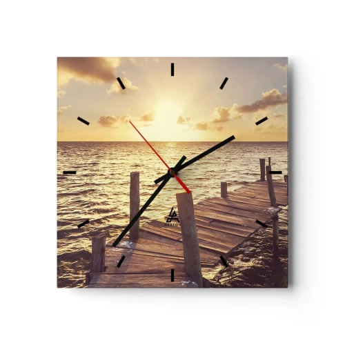 Horloge murale - Pendule murale - Une jetée en bois menant vers le coucher du soleil - 30x30cm - La terre d'or de la douceur - Décoration murale moderne pour le salon et la chambre ARTTOR