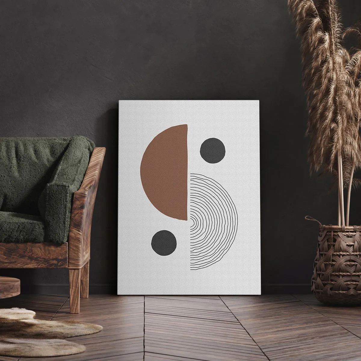 Impression sur toile - Image sur toile - Formes géométriques dans les tons de marron et de noir - 50x70cm - Perfection de la roue - Décoration murale moderne pour le salon et la chambre ARTTOR