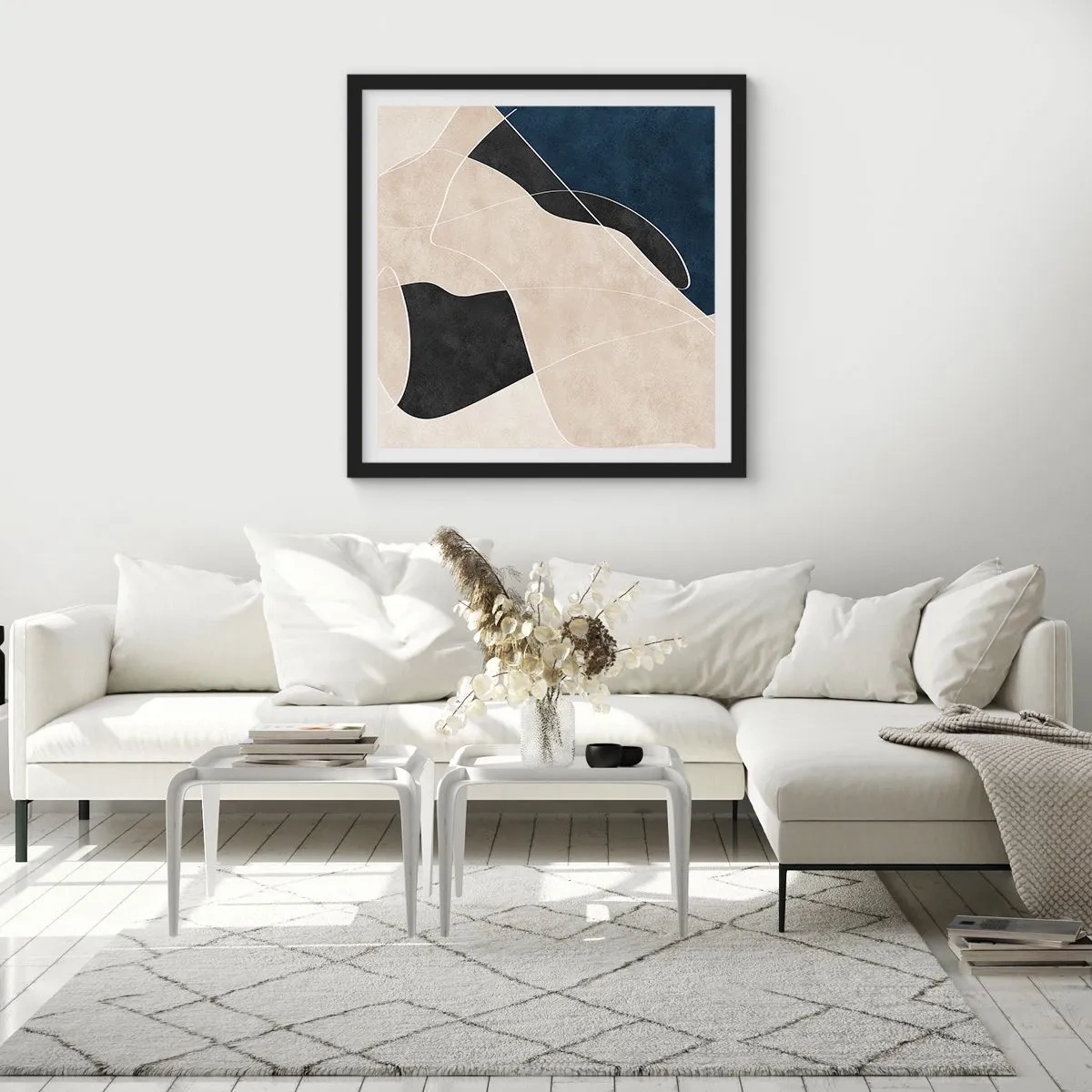 Affiche dans un cadre noir - Poster - Composition abstraite - contraste de couleurs - 30x30 cm