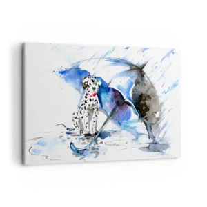 Impression sur toile - Image sur toile - Aquarelle représentant un chien dalmatien avec un parapluie en arrière-plan - 120x80cm - C'est à ça que sert un ami - Décoration murale moderne pour le salon et la chambre ARTTOR