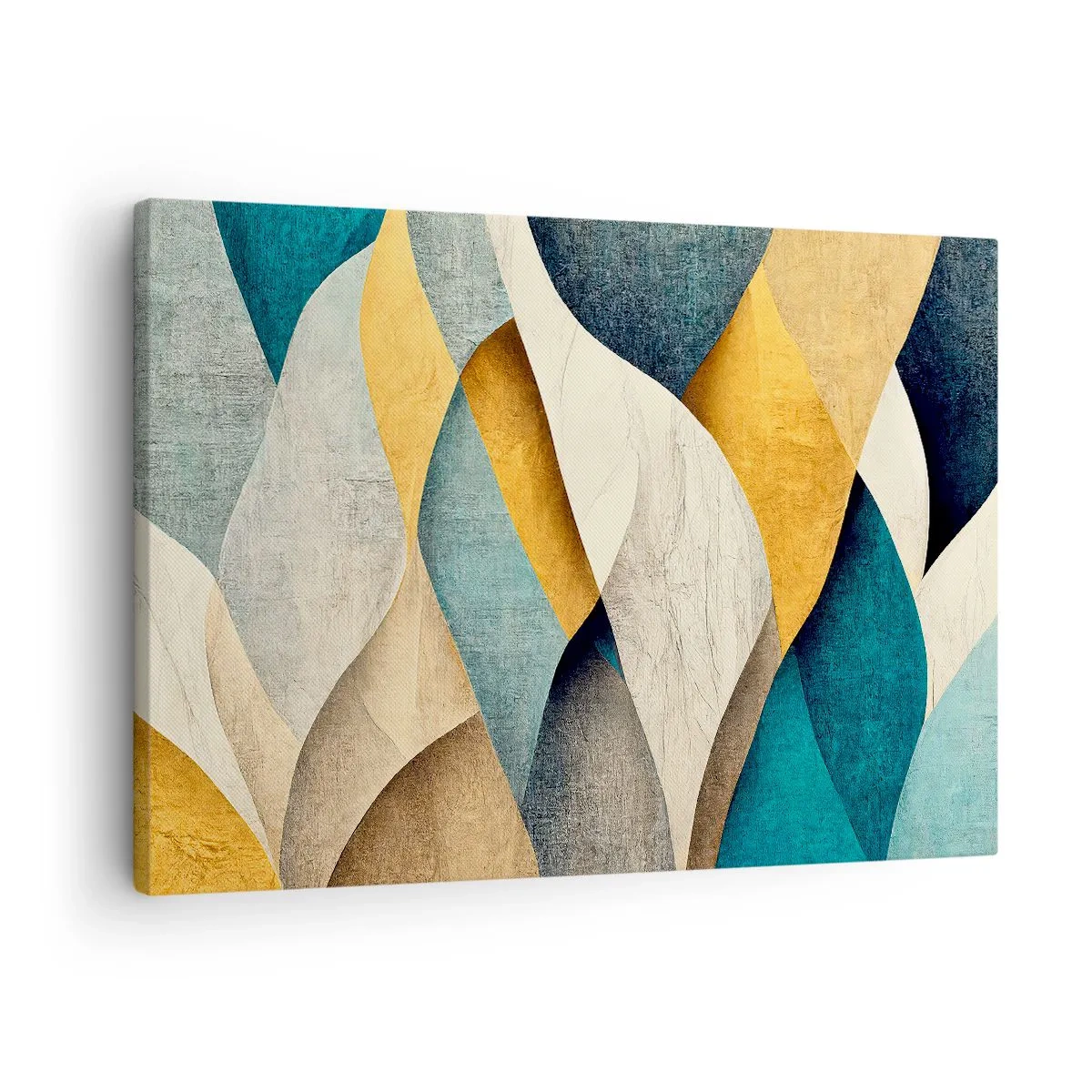 Impression sur toile - Image sur toile - Vagues abstraites dans des tons de bleu et d'or - 70x50cm - Rythme et vague - Décoration murale moderne pour le salon et la chambre ARTTOR