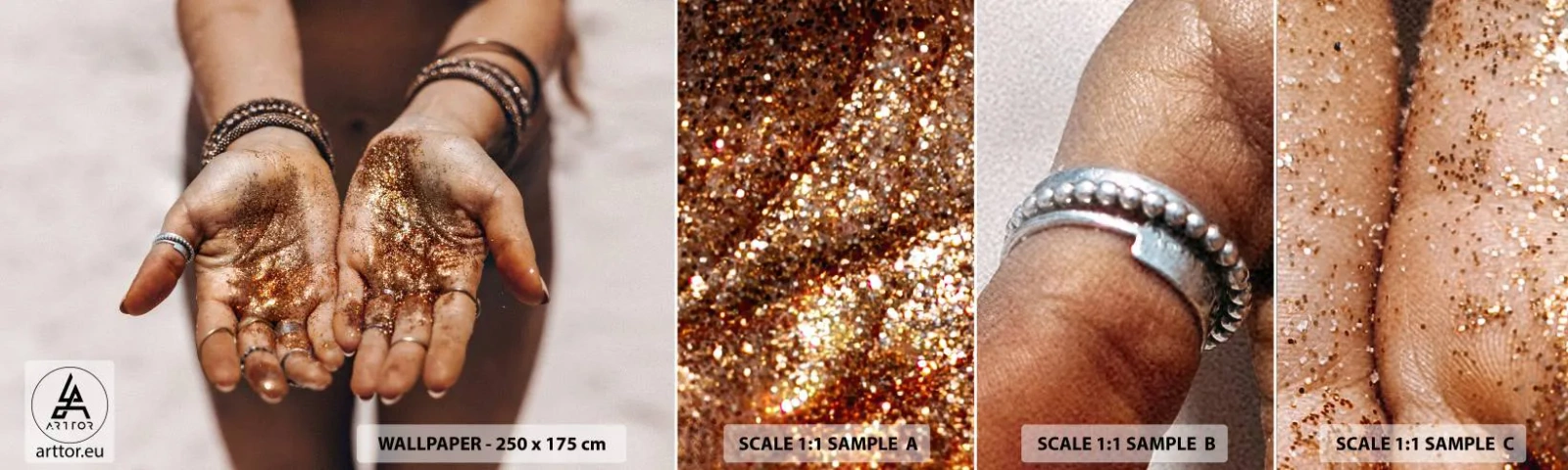 Échantillon De Papier Peint Standard Eco - Un don pour vous - Mains de femmes, Bohème, Or - 100x30 cm