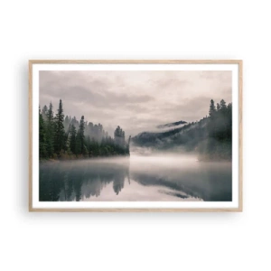 Affiche dans un chêne clair - Poster - Reflet dans le brouillard - 100x70 cm