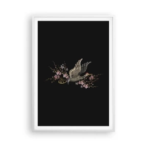 Affiche dans un cadre blanc - Poster - Oiseau brodé exotique - 70x100 cm