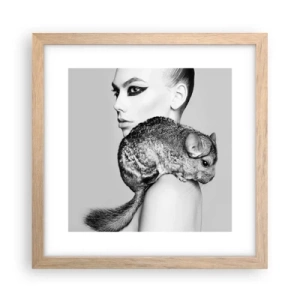 Affiche dans un chêne clair - Poster - Dame au chinchilla - 30x30 cm