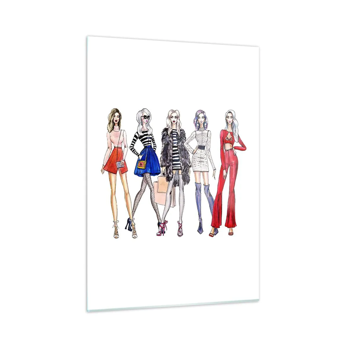 Impression sur verre - Image sur verre - Personnages à la mode dans des tenues élégantes dans l'illustration - 50x70cm - Every week Fashion Week - Décoration murale moderne pour le salon et la chambre ARTTOR