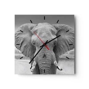 Horloge murale - Pendule murale - Portrait d'un éléphant en noir et blanc - 30x30cm - Bienvenue dans mon monde - Décoration murale moderne pour le salon et la chambre ARTTOR