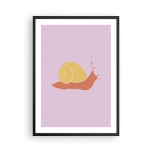 Affiche dans un cadre noir - Poster - Graphique d'escargot minimaliste sur fond pastel - 50x70cm - Il n'y a pas d'urgence - Décoration murale moderne pour le salon et la chambre ARTTOR