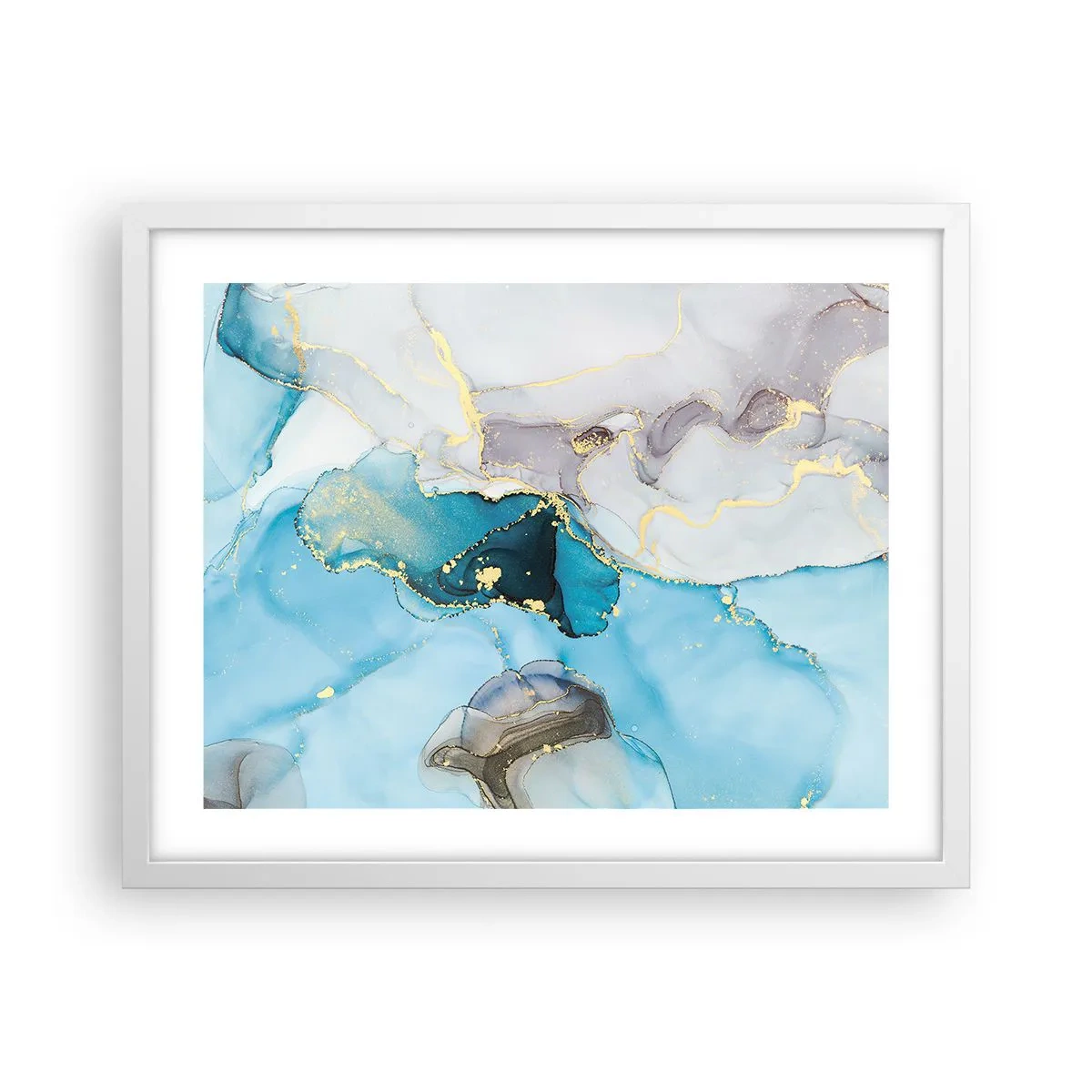 Affiche dans un cadre blanc - Poster - Etude de la rencontre gris et turquoise - 50x40 cm