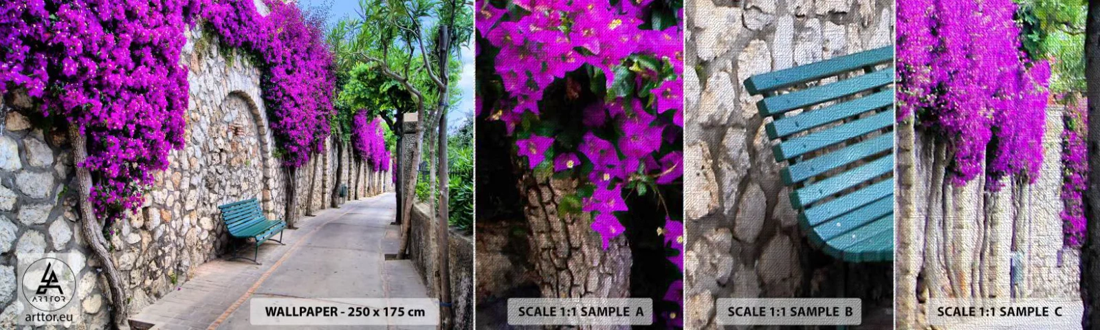 Échantillon de Papier Peint Premium Canvas - Rencontrons-nous au plus vite - Ville, Fleurs, Italie - 100x30 cm