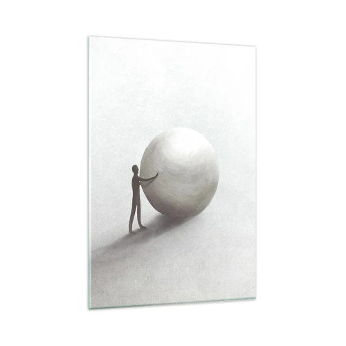 Impression sur verre - Image sur verre - Une figure minimaliste avec une balle sur un fond clair et monochrome. - 80x120cm - Jeu de la vie - Décoration murale moderne pour le salon et la chambre ARTTOR