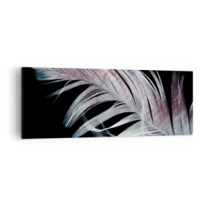 Impression sur toile - Image sur toile - Une plume délicate sur fond noir dans une démarche artistique - 140x50cm - Pensez au toucher - Décoration murale moderne pour le salon et la chambre ARTTOR