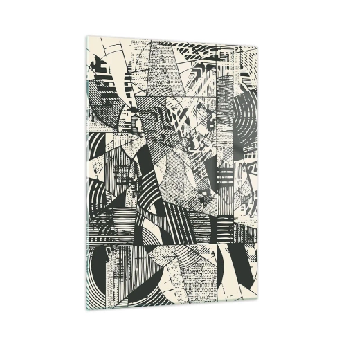 Impression sur verre - Image sur verre - Abstraction en noir et blanc avec des motifs géométriques dynamiques - 50x70cm - Dynamique du modernisme - Décoration murale moderne pour le salon et la chambre ARTTOR
