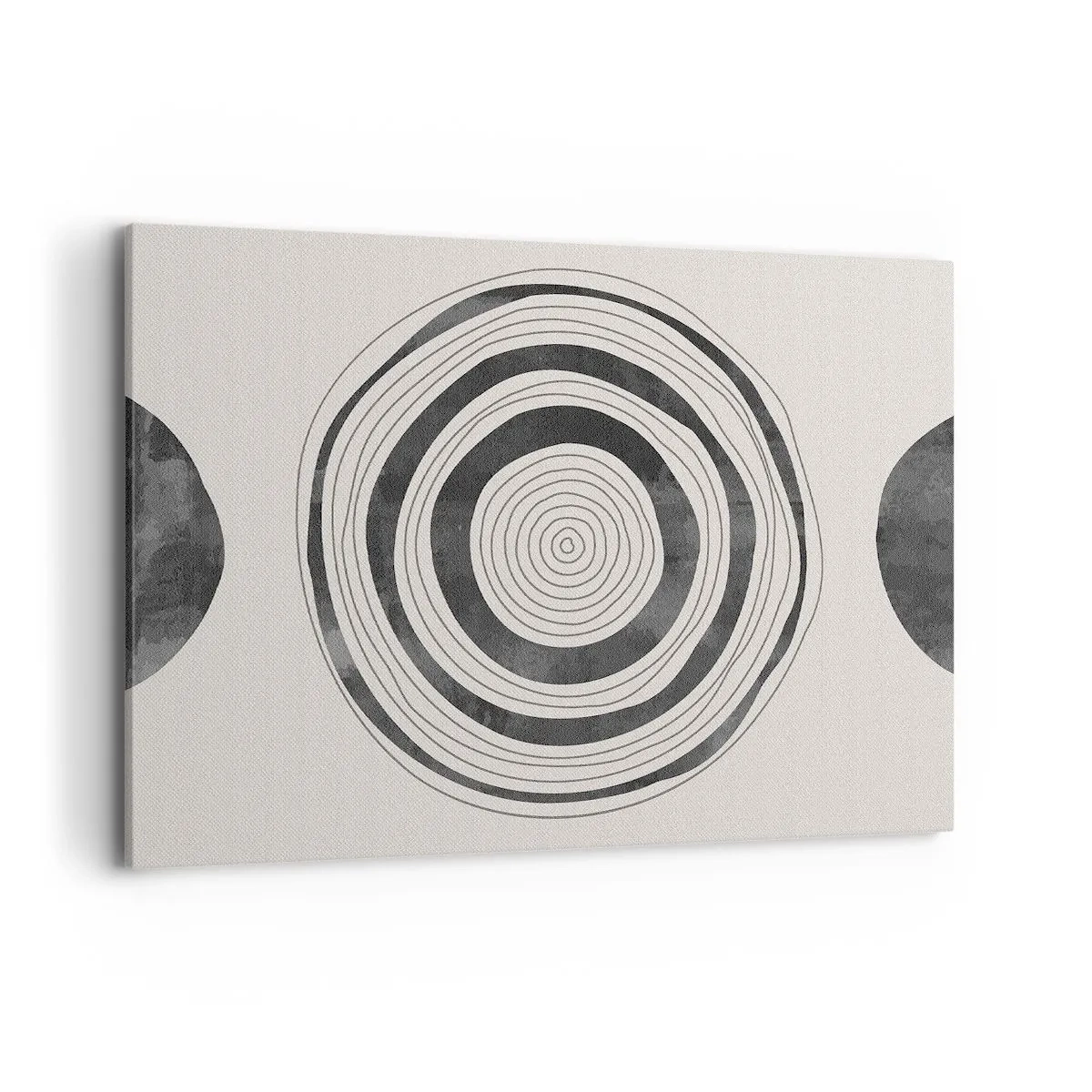 Impression sur toile - Image sur toile - Cercles minimalistes noirs et blancs sur fond clair - 100x70cm - Ce qui est important c'est ce qu'il y a entre les deux - Décoration murale moderne pour le salon et la chambre ARTTOR