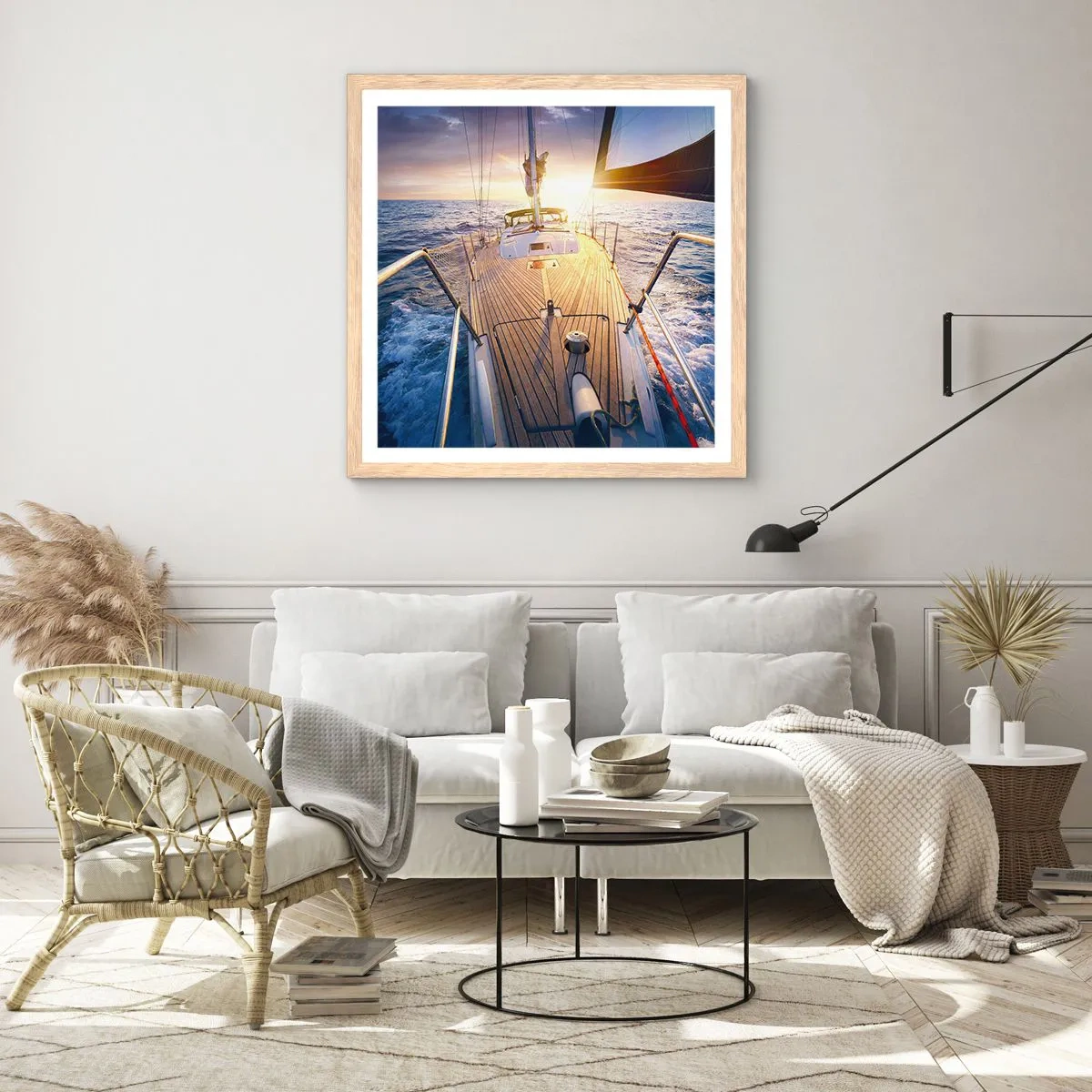 Affiche dans un chêne clair - Poster - Courir sur les vagues - 50x50 cm