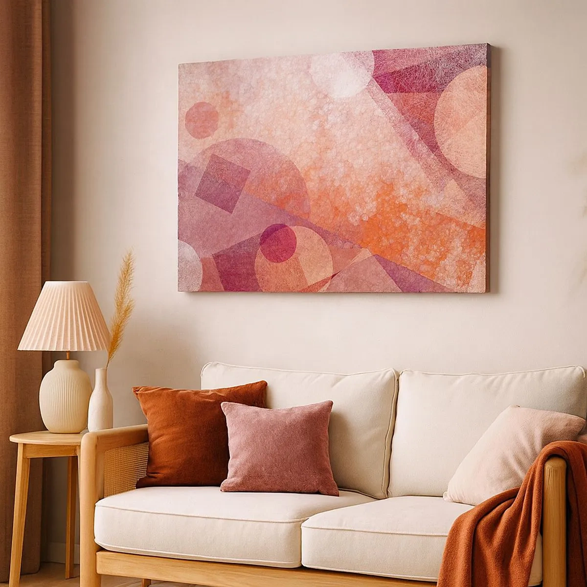 Impression sur toile - Image sur toile - Formes géométriques abstraites dans des tons pastel de rose - 70x50cm - Transformations géométriques en rose - Décoration murale moderne pour le salon et la chambre ARTTOR