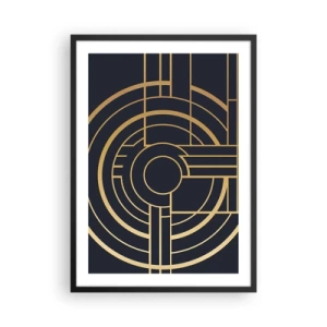 Affiche dans un cadre noir - Poster - Motif géométrique Art déco avec des éléments dorés sur fond sombre - 50x70cm - Rotation des éléments - Décoration murale moderne pour le salon et la chambre ARTTOR