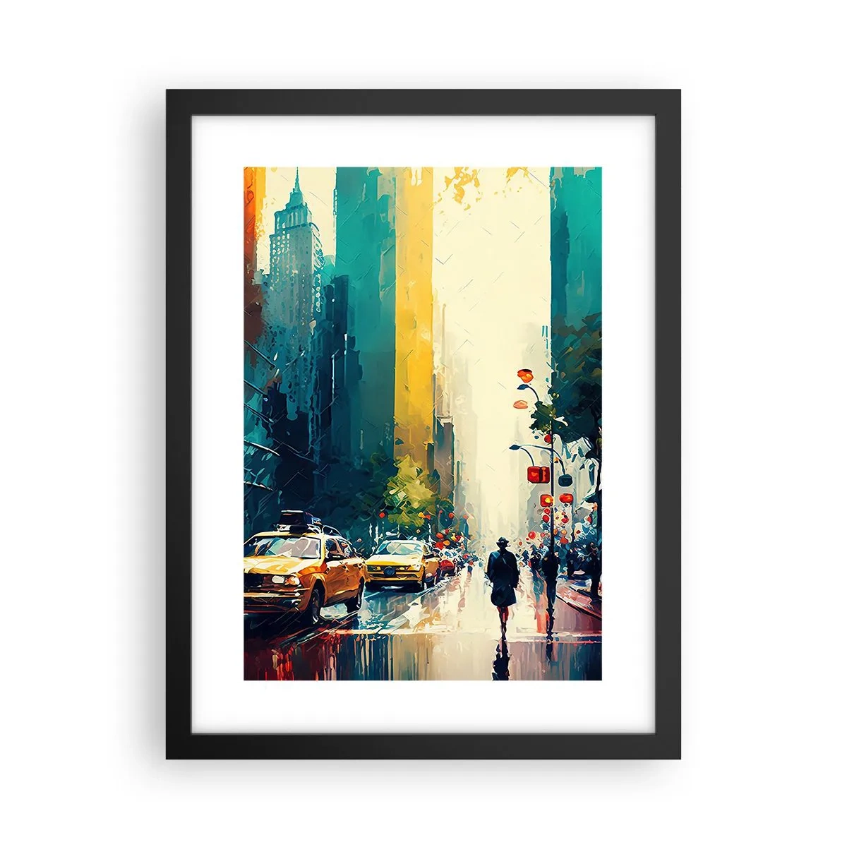 Affiche dans un cadre noir - Poster - New York – ici même la pluie est colorée - 30x40 cm