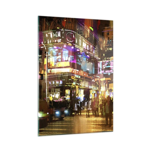 Impression sur verre - Image sur verre - Une ville vibrante sous la lumière des néons - 50x70cm - Dans une mer de lumière - Décoration murale moderne pour le salon et la chambre ARTTOR