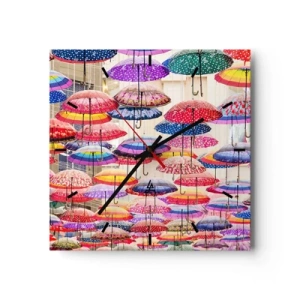 Horloge murale - Pendule murale - Parapluies colorés suspendus dans les airs - 30x30cm - Prairie de la ville - Décoration murale moderne pour le salon et la chambre ARTTOR