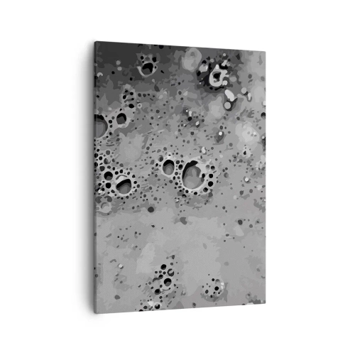 Impression sur toile - Image sur toile - Motif de bulles abstrait noir et blanc - 50x70cm - Comme un paysage lunaire - Décoration murale moderne pour le salon et la chambre ARTTOR