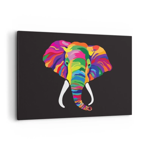 Impression sur toile - Image sur toile - Une image colorée d'un éléphant sur fond noir - 100x70cm - L'éléphant qui aimait se baigner dans un arc-en-ciel - Décoration murale moderne pour le salon et la chambre ARTTOR