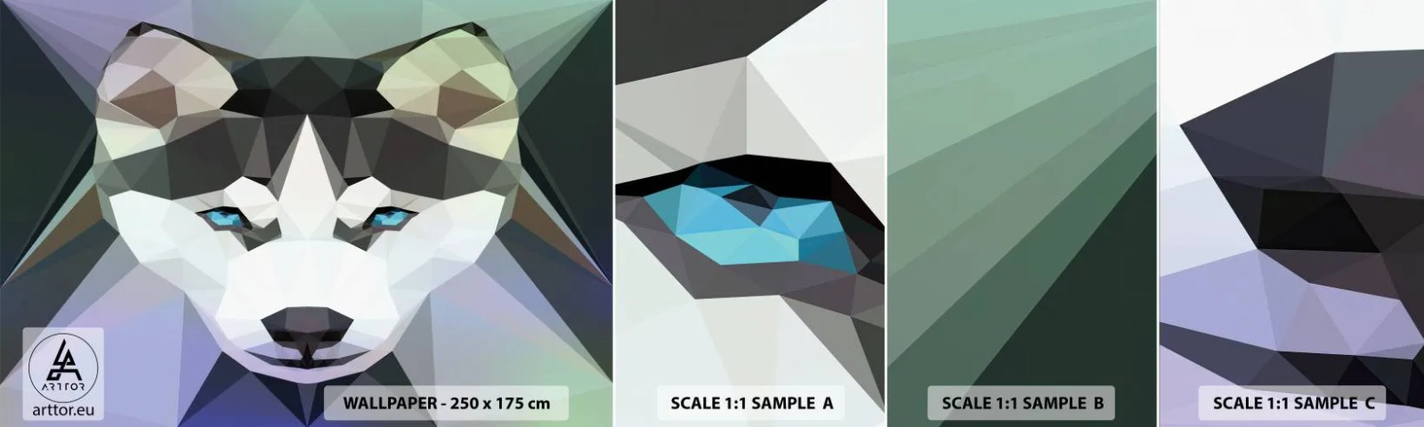 Échantillon De Papier Peint Standard Eco - La mémoire des neiges du nord - Abstraction, Animaux, Loup - 100x30 cm