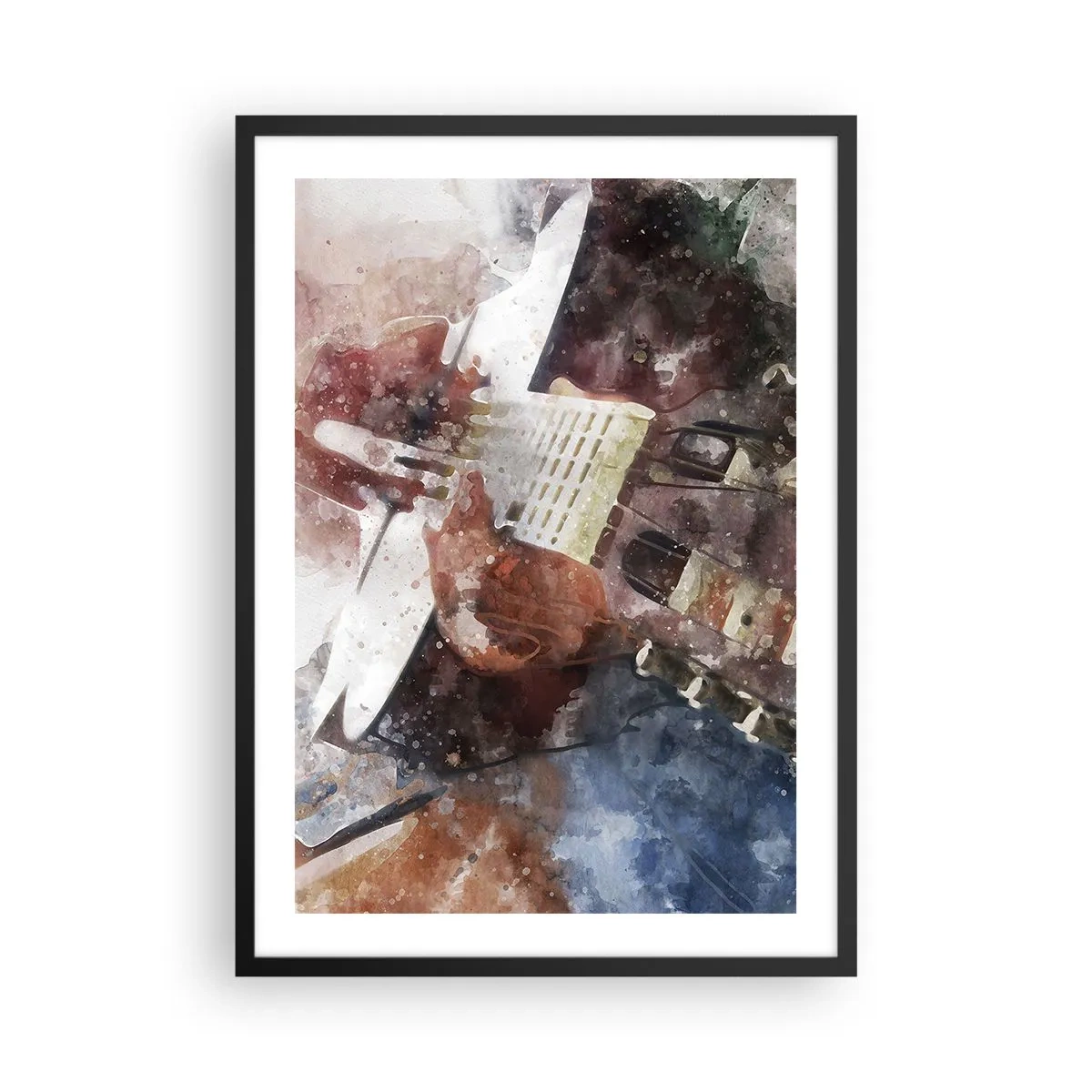 Affiche dans un cadre noir - Poster - Représentation artistique d'une guitare dans un style aquarelle - 50x70cm - Et qu'en pensez-vous ? - Décoration murale moderne pour le salon et la chambre ARTTOR