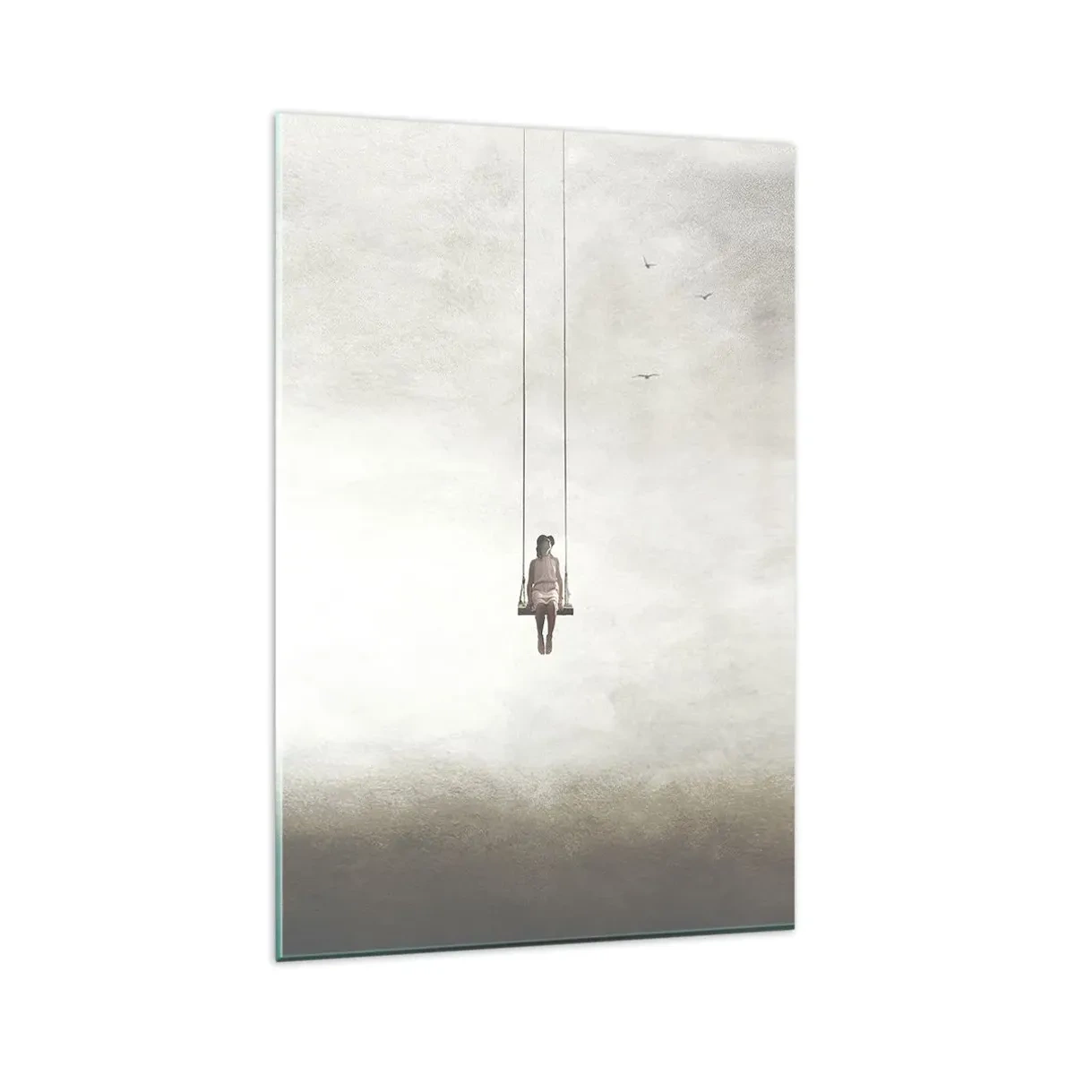 Impression sur verre - Image sur verre - Une figure sur une balançoire suspendue dans l'espace - 80x120cm - Enfant en nous - Décoration murale moderne pour le salon et la chambre ARTTOR