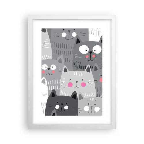 Affiche dans un cadre blanc - Poster - Le monde des chats - 30x40 cm
