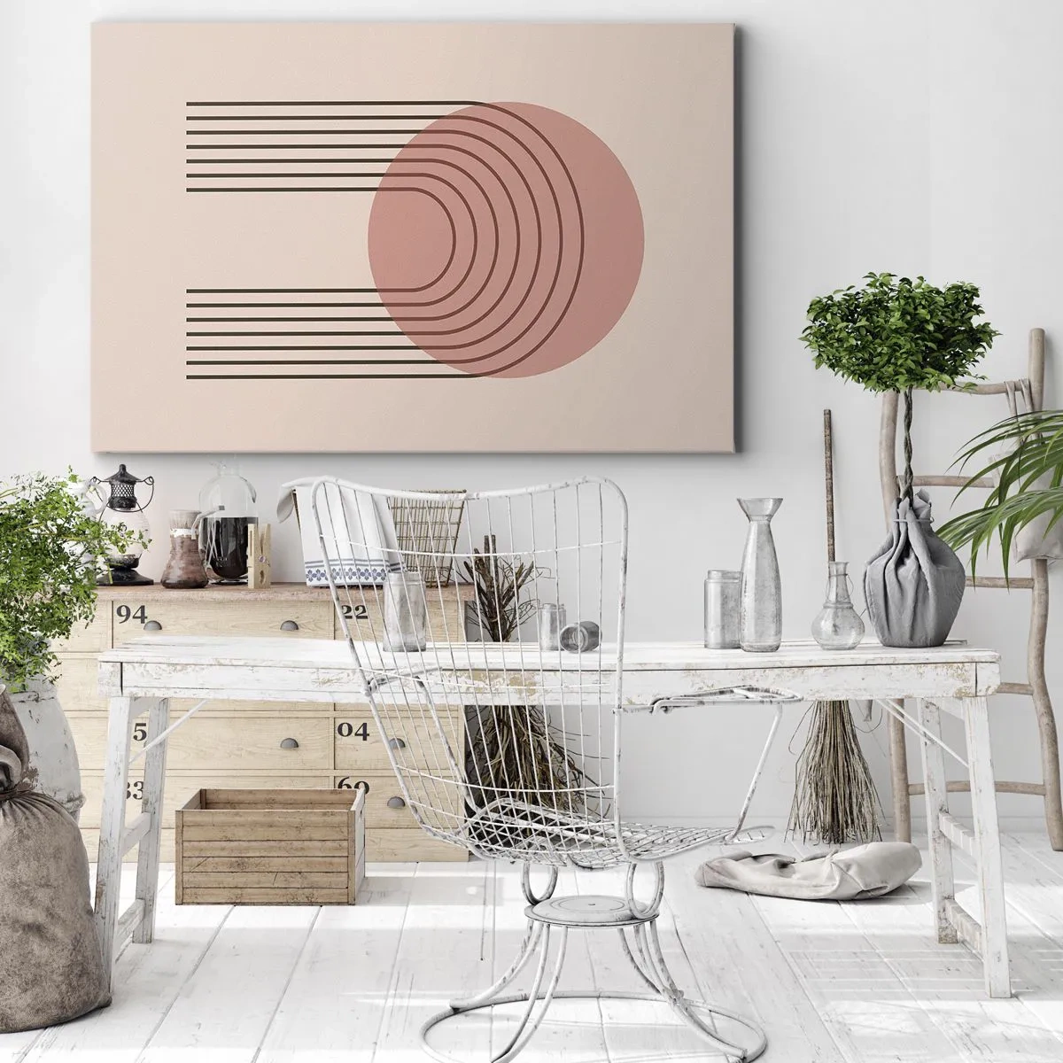 Impression sur toile - Image sur toile - Motif abstrait avec cercle et lignes roses - 70x50cm - Attraction irrésistible - Décoration murale moderne pour le salon et la chambre ARTTOR