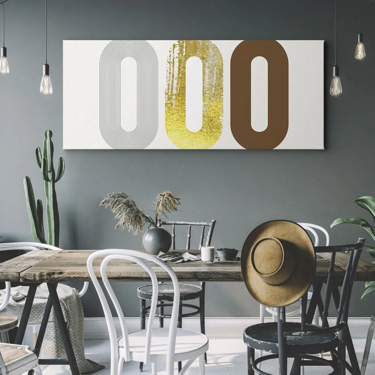 Impression sur toile - Image sur toile - Motif abstrait de trois formes géométriques - 120x50cm - Ooo! - Décoration murale moderne pour le salon et la chambre ARTTOR